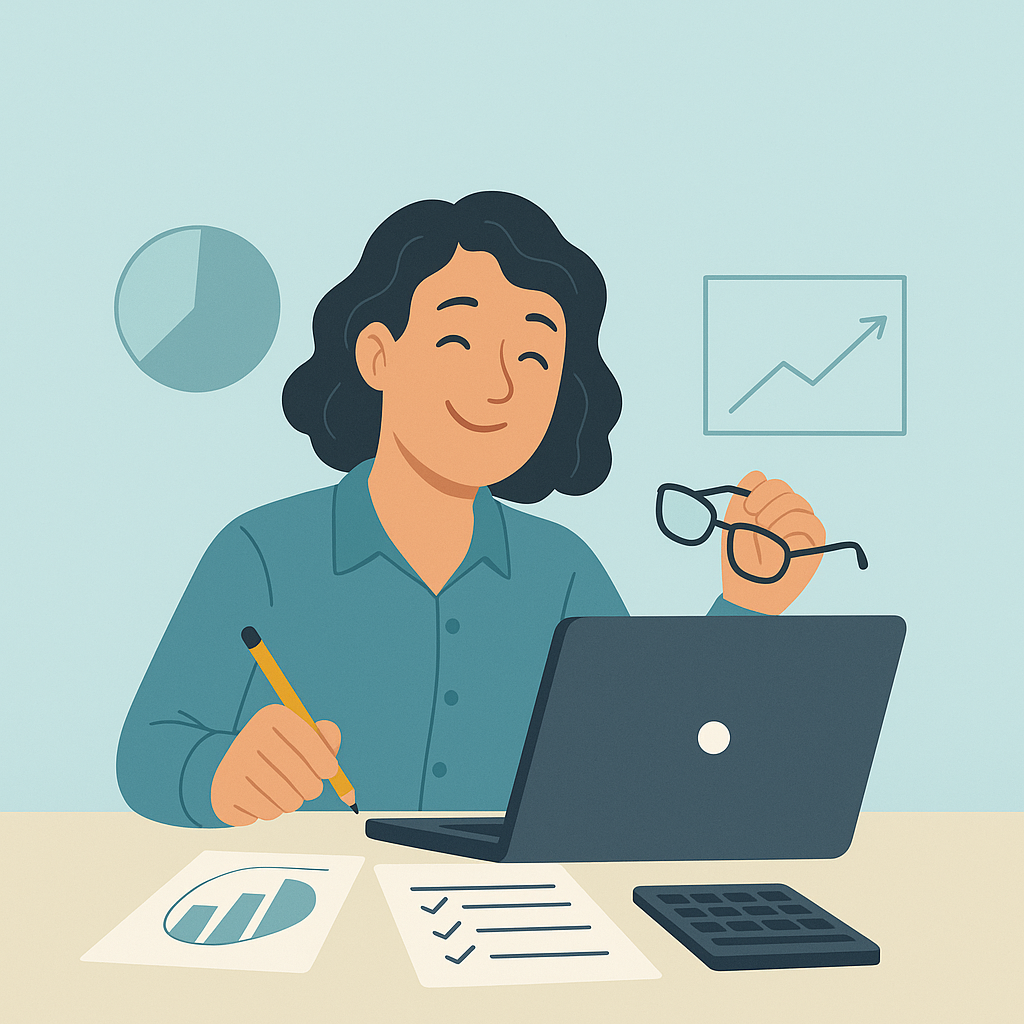 Bookkeeper working on financial records for an Australian small business.